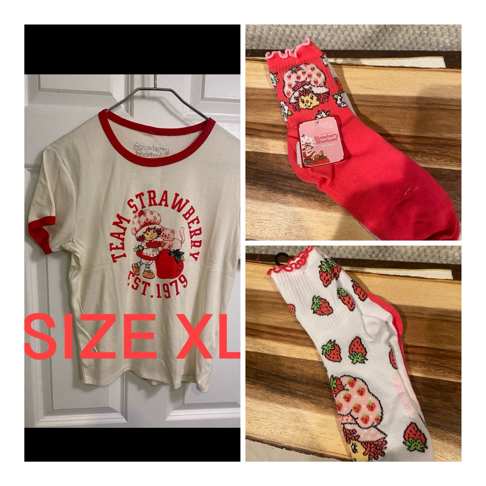 Strawberry Shortcake EST 1979 XL T shirt and 2 pairs of socks
