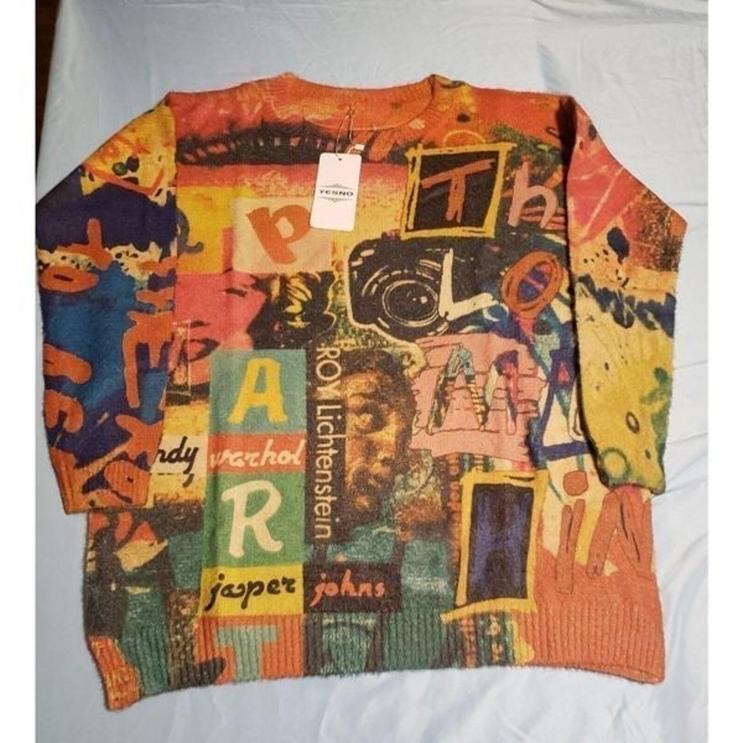 YESNO Women's Oversized Art Graphic Pullover Sweater Andy Warhol B01 Size S