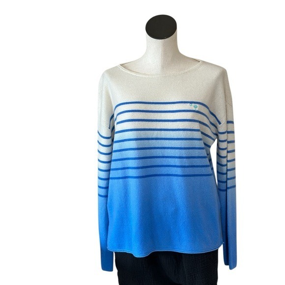 VINYARD VINES 100% Cashmere Striped Boatneck Sweater Blue White 248 NWT