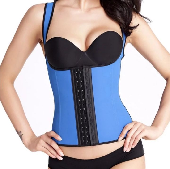 3XL Blue Latex Waist Trainer Vest Corset