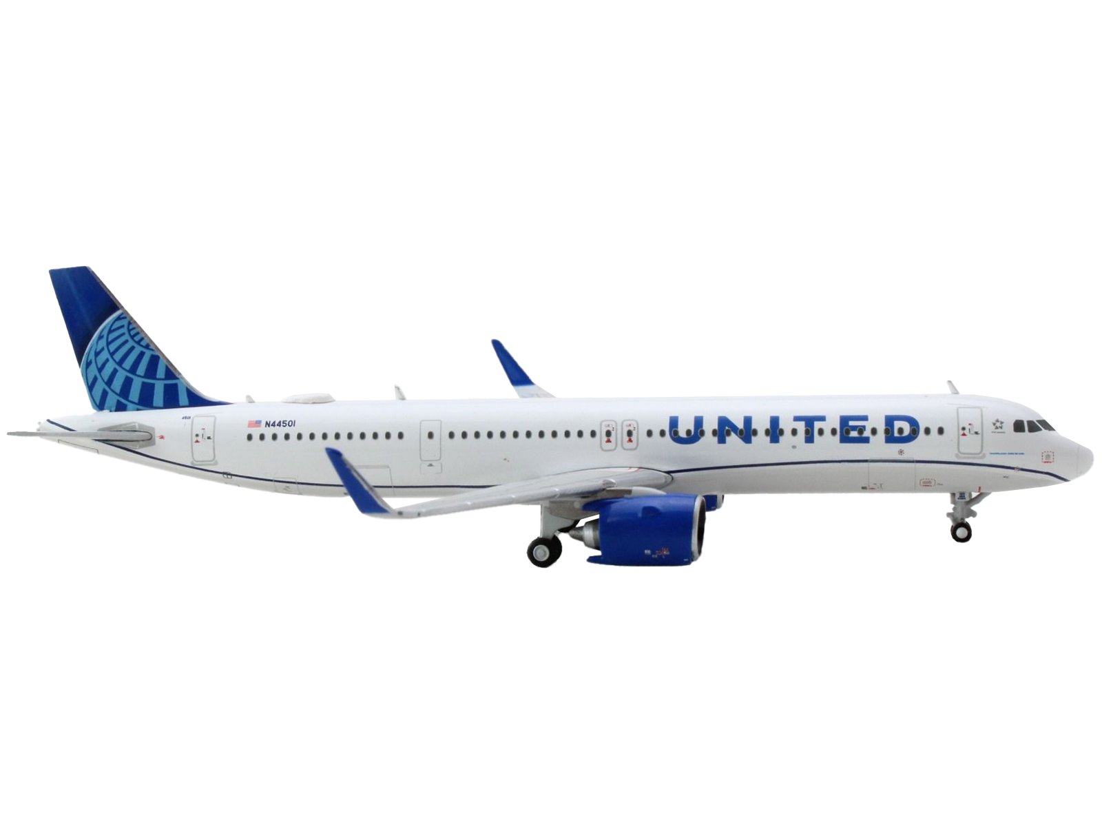 Airbus A321neo Commercial Aircraft United Airlines White with Blue Tail 1/400
