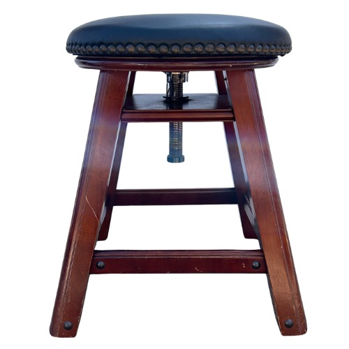 Vintage Wooden with Black Leather, Wooden Adjustable Piano Stool 16 with Steel