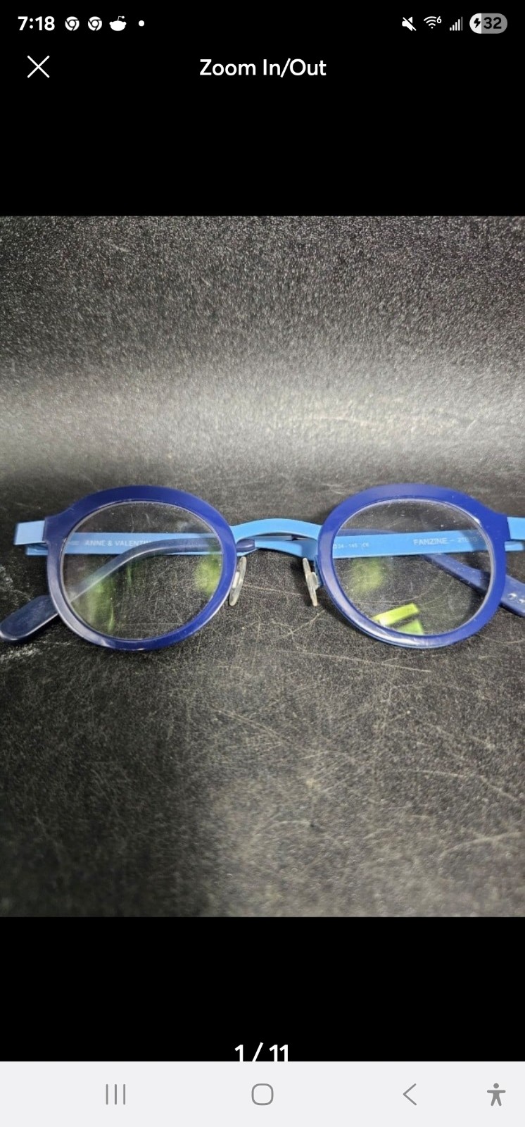 Vintage Anne and Valentin blue round eyeglasses. Fanzine 21B10, made in France.