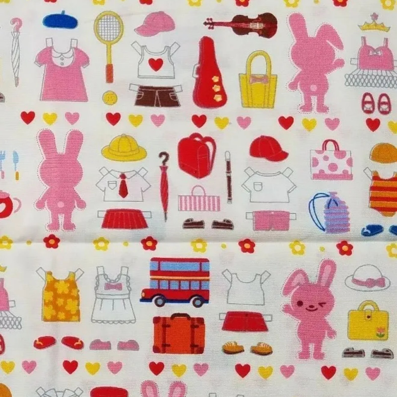 71 x 45 Yds Pink Bunny Rabbit Paper Dolls Japanese Kawaii Cotton Fabric Cosmo