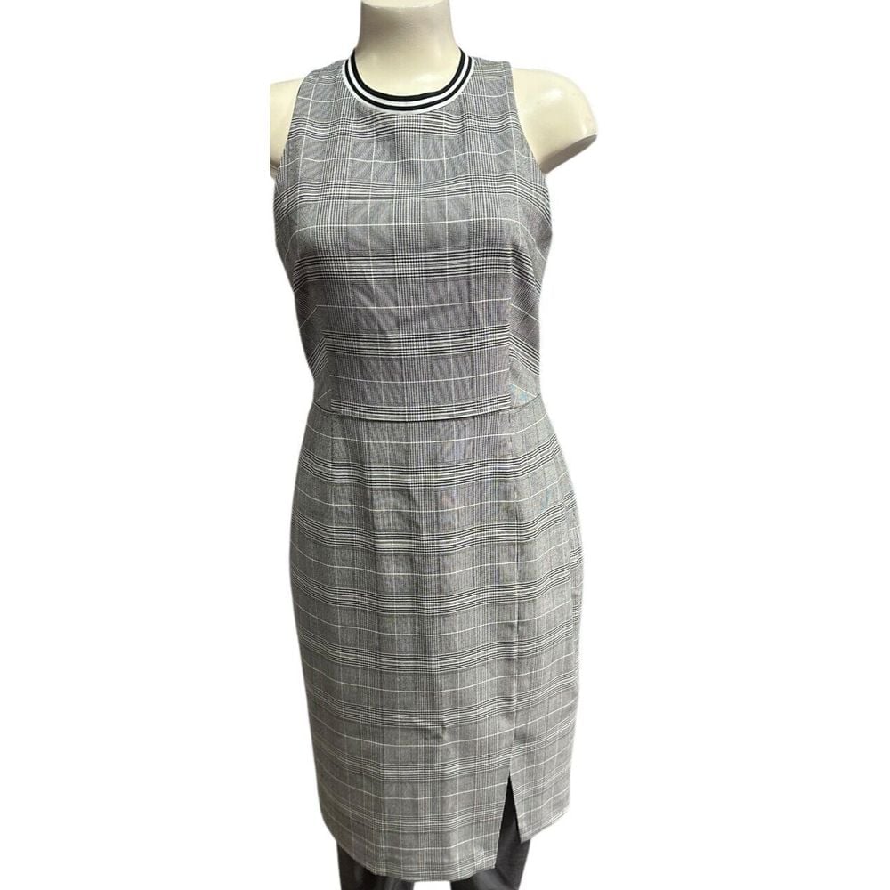 Banana Republic Women's Dress Plaid Bi-Stretch Racer Neck Sheath Size 6