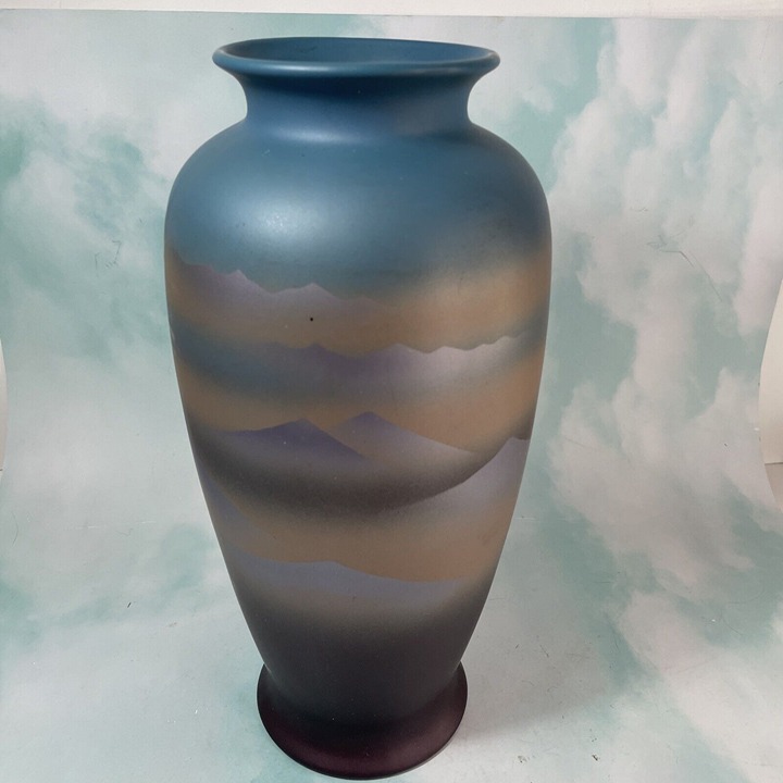 Beautiful Japan Mountain Range Matte Art Pottery Vase 13”