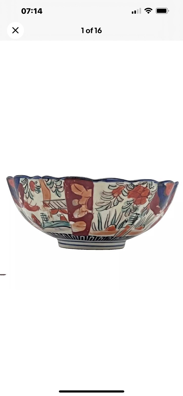 Antique Japanese Imari Ceramic Porcelain Ruffled Handpainted Floral Bowl 7 1/4