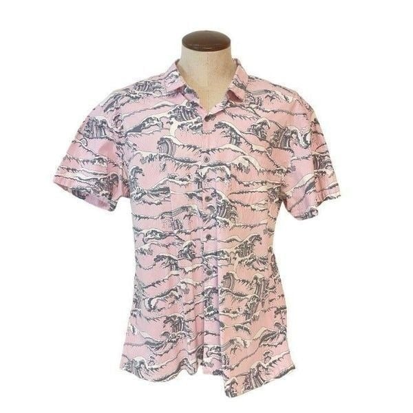 Tori Richard Men's Pink Waves Hawaiian Shirt 2XL 2X