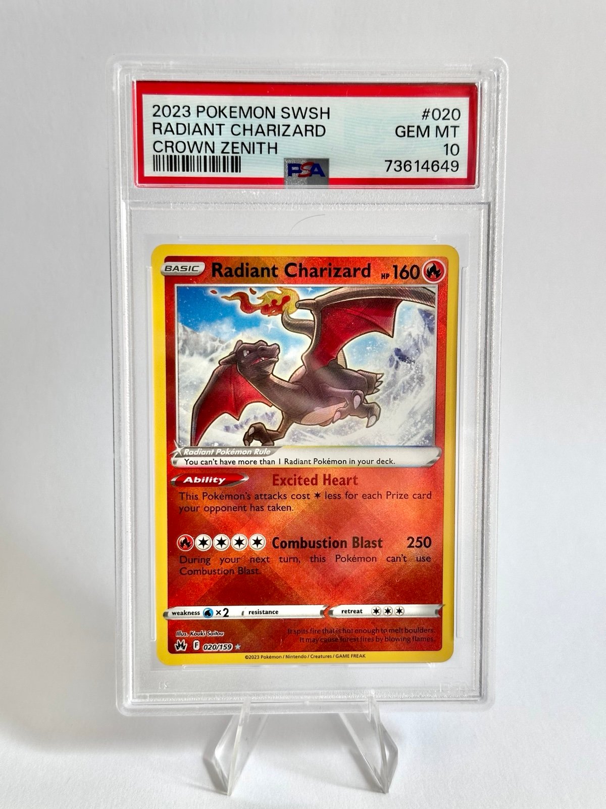 PSA 10 GEM MINT Radiant Charizard 020/159 Pokemon 2023 SWSH Crown Zenith Card