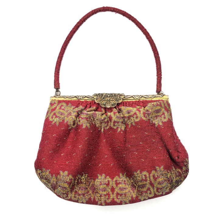 Vintage 50's Saks Fifth Ave Red Gold Intricate Metal Micro Beaded Handbag