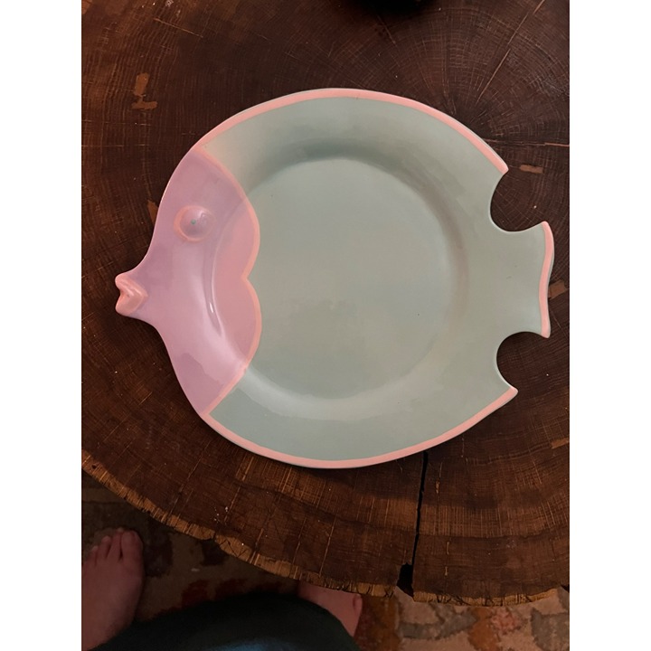 Cyclamen Ceramic Fish Platter Julie Sanders 1986 Pastels 13in Aqua Pink Lavander