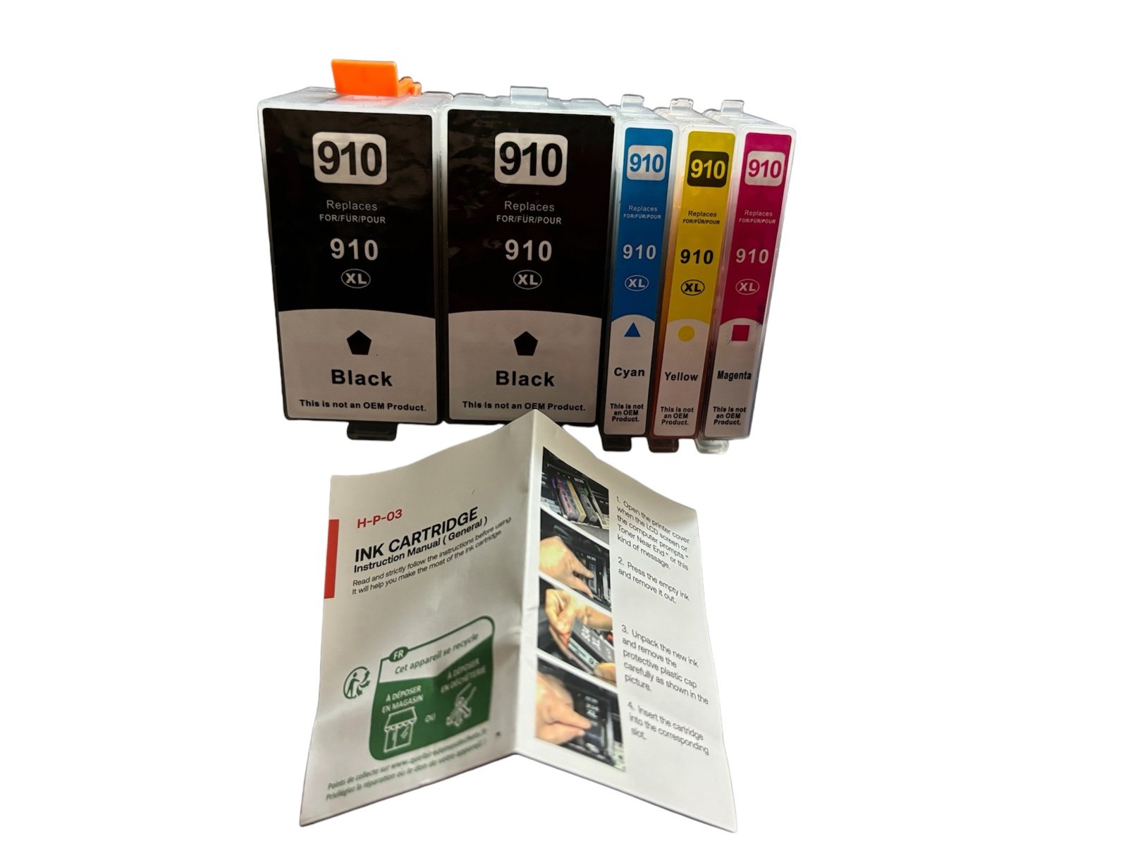 5 pack variety pack ink cartridges for HP 910XL Remanufactured