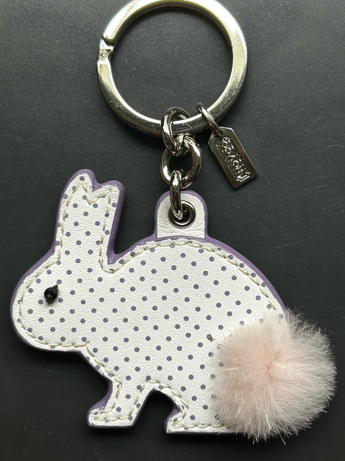 Rare Sample ~ Coach Polka Dot Bunny Rabbit w/ Pink Fur Tail ~ Key Fob Bag Charm