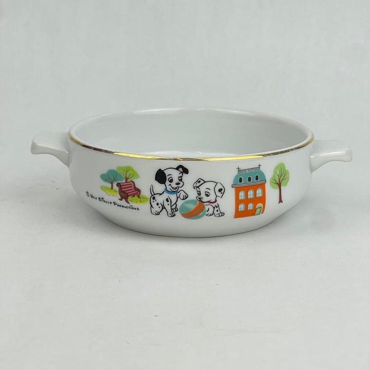 Vintage Sango Japan Disney 101 Dalmations Children’s Lugged Soup Bowl Gold Rim