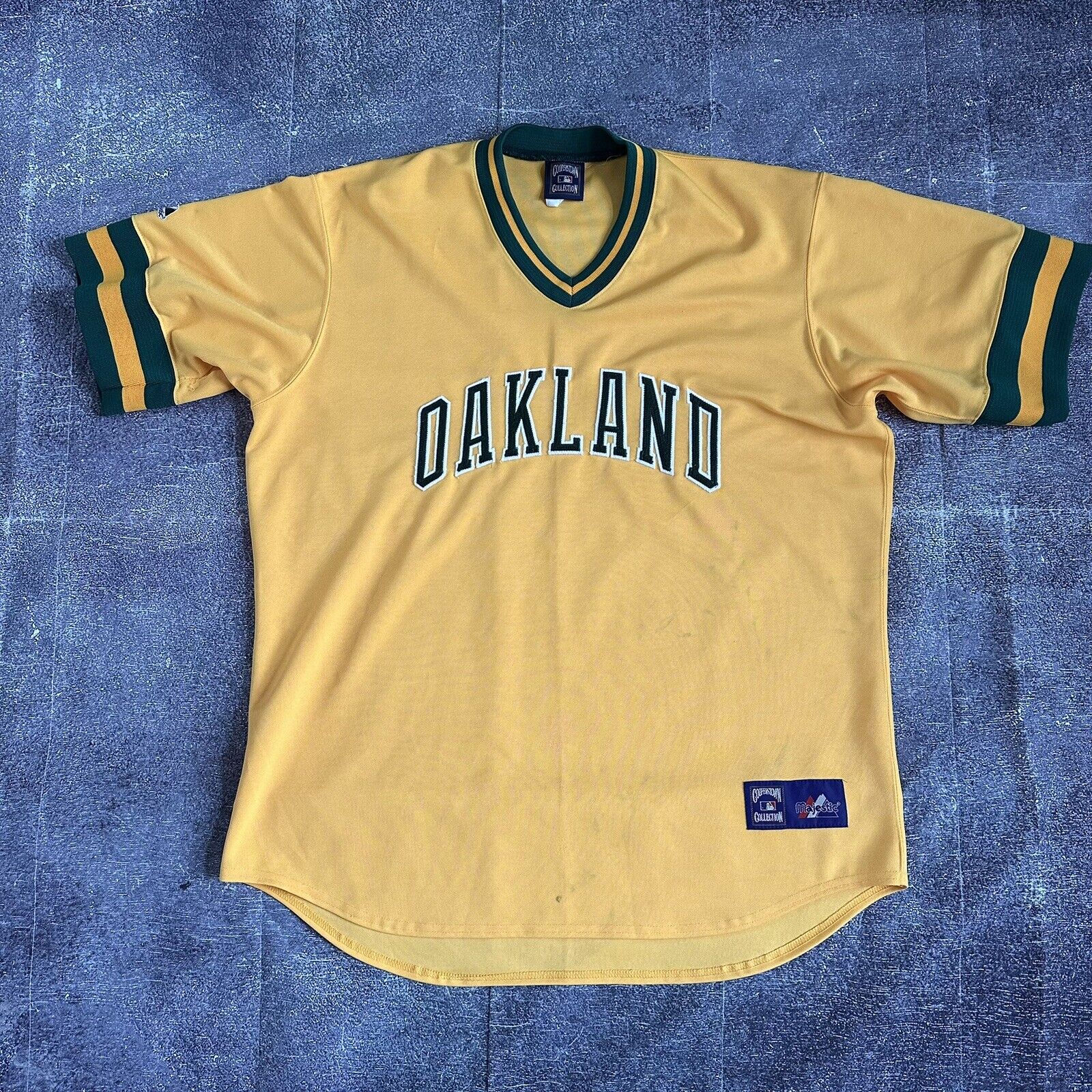 Men's Vintage 90's Majestic Oakland Athletics Alternate 80s Yellow Jersey Sz 2XL