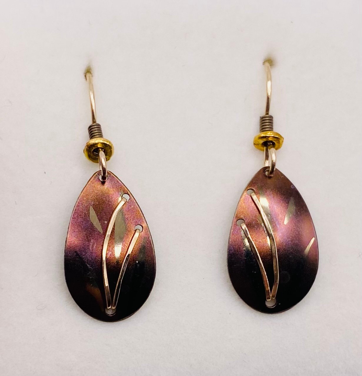 HOLLY YASHI CALIFORNIA NIOBIUM EARRINGS Teardrop Dangle with Bamboo Design Gold