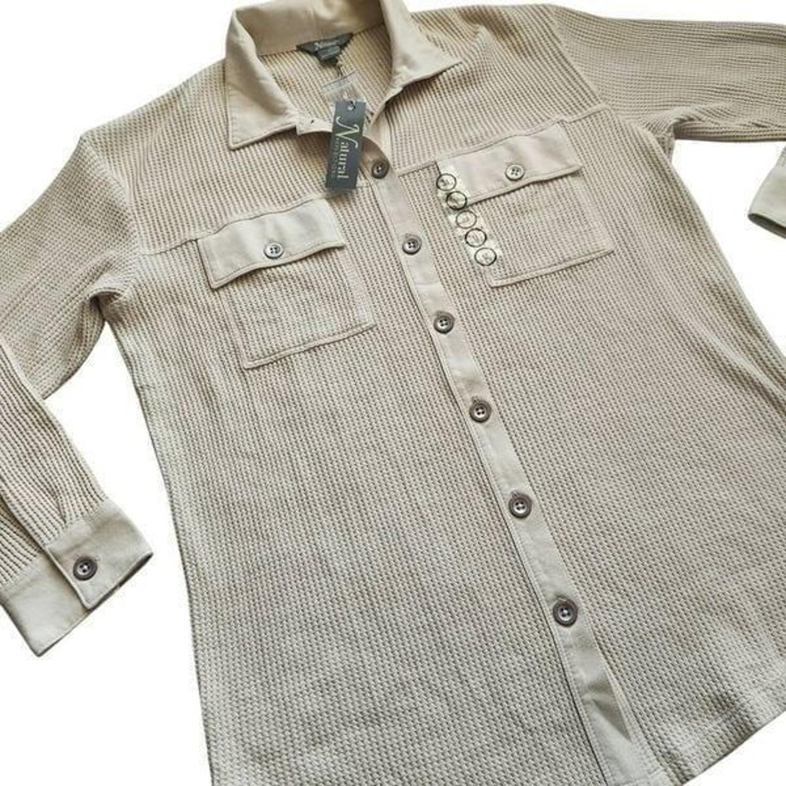 Natural Reflections  Jacket Shacket Shirt Womens Medium Oversized Waffle Knit Bo