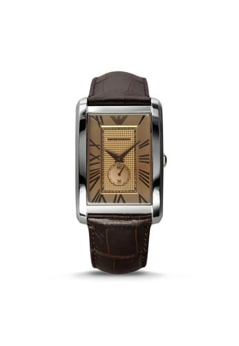 Emporio Armani AR1605 Brown Leather Strap Classic Rectanglular Men's Watch