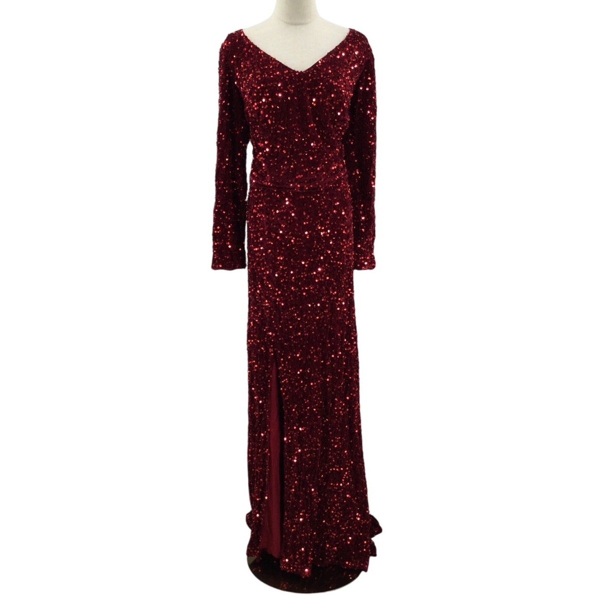 FORMAL PARTY 22 3X plus red sequin long sleeve vneck maxi mermaid dress NWT B25