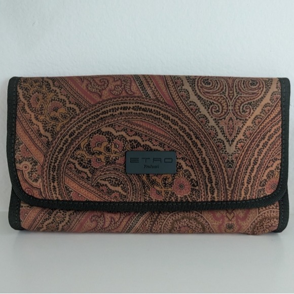 Etro Beauty Pouch Wallet Paisley Pattern Tea Brown Green /Tk Gy11