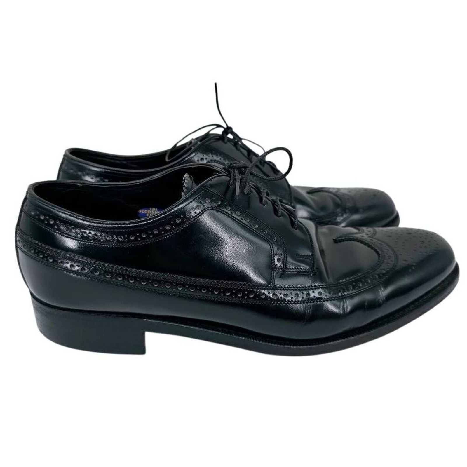 Vintage Florsheim Wing Tie Oxfords Shoes Black 8.5