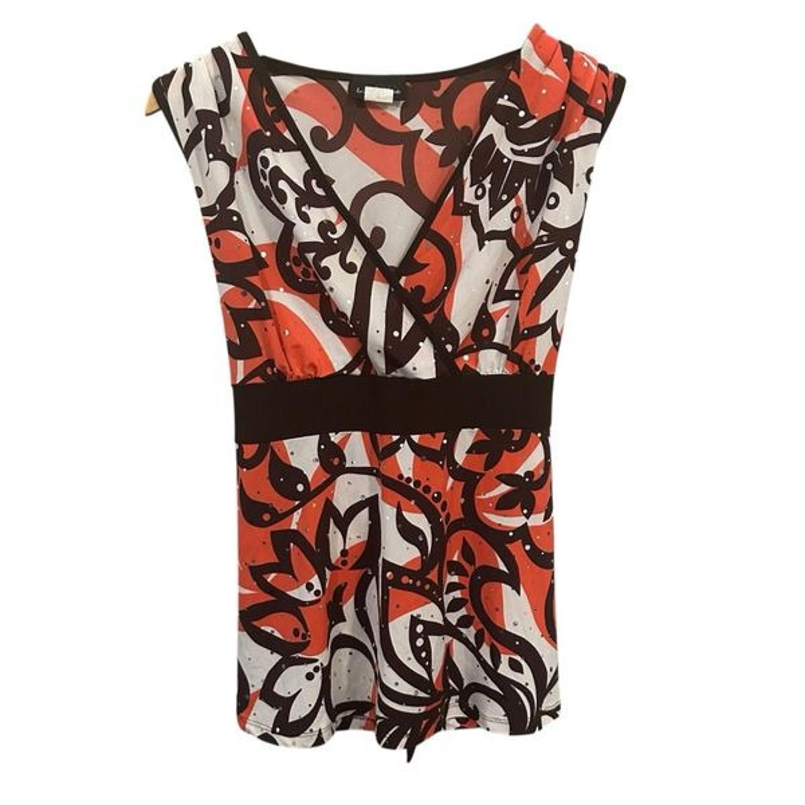 Womens V Neck Babydoll Top Size Large Brown Peach Floral Tie Waist Office Y2K