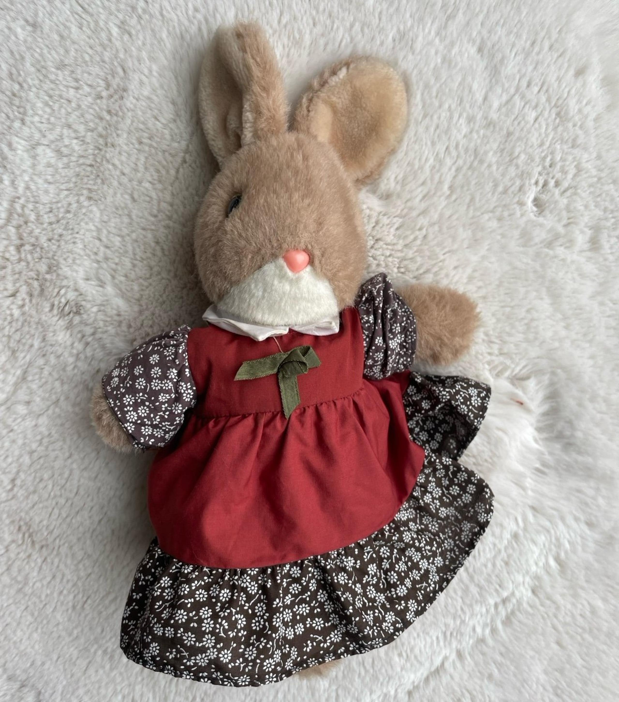 VTG Emotions Mattel Toys Plush Stuffed Animal Rabbit Brown Floral Dress 14” 1983