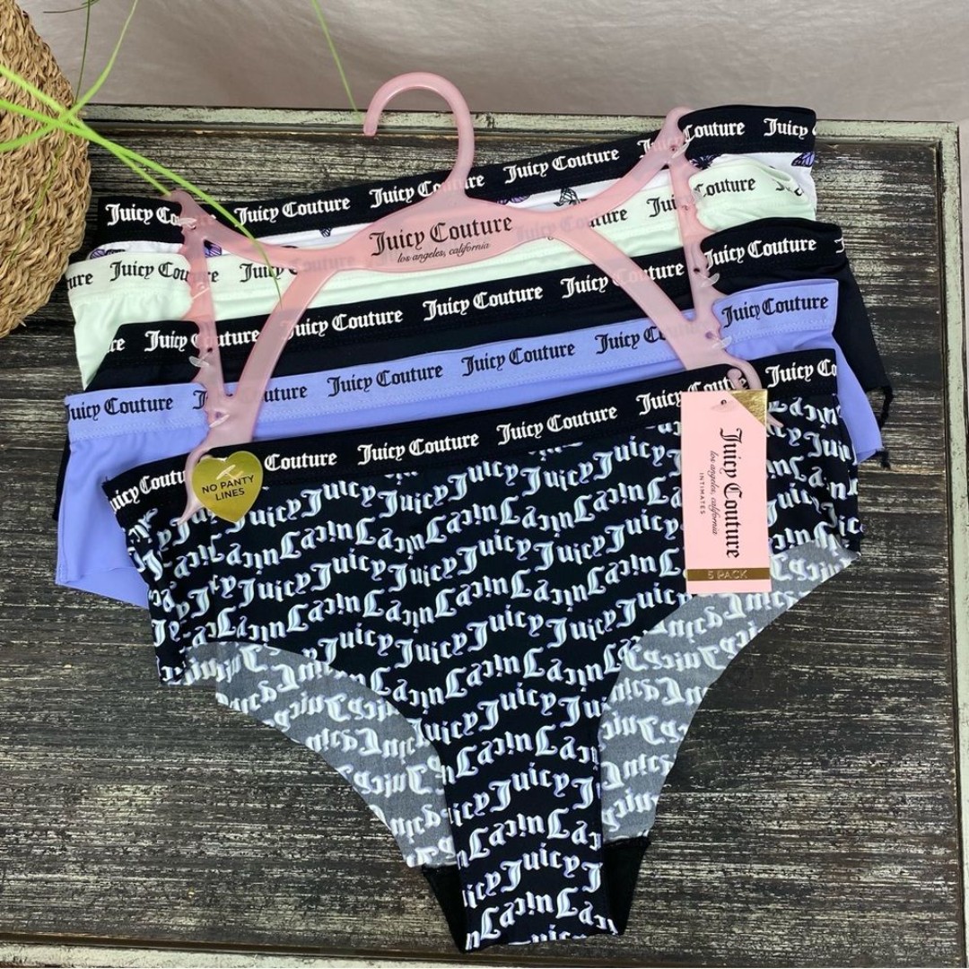 Juicy Couture SET of 5 Cotton Logo Print Bikini Panties NEW M