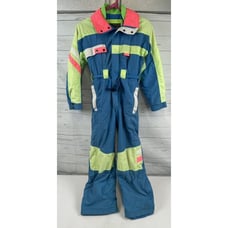80’s 90's Inside Edge Ski/ Snow Suit Sz Youth 12 Blue Teal Yellow Multicolored
