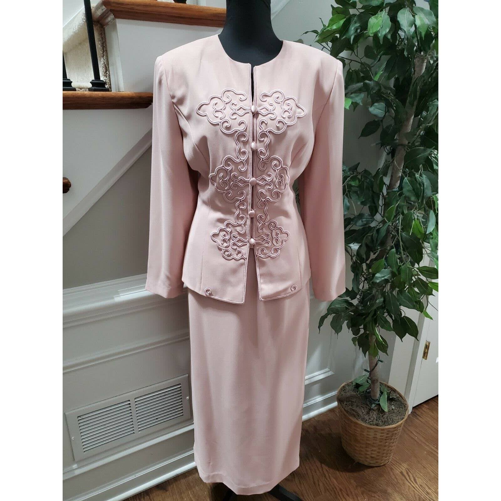 Donna Morgan Womens Pink 100% Polyester Long Sleeve 2 Piece Top & Skirt Dress