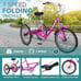 MOONCOOL Pink Adult Folding Tricycle 7 Speed 20/24/26 Inch Adult Tricycle