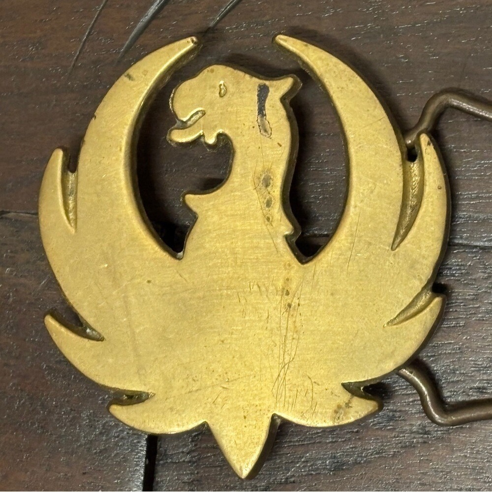 Vintage Sturm Ruger Belt Buckle Brass Phoenix Flames - Excellent Condition