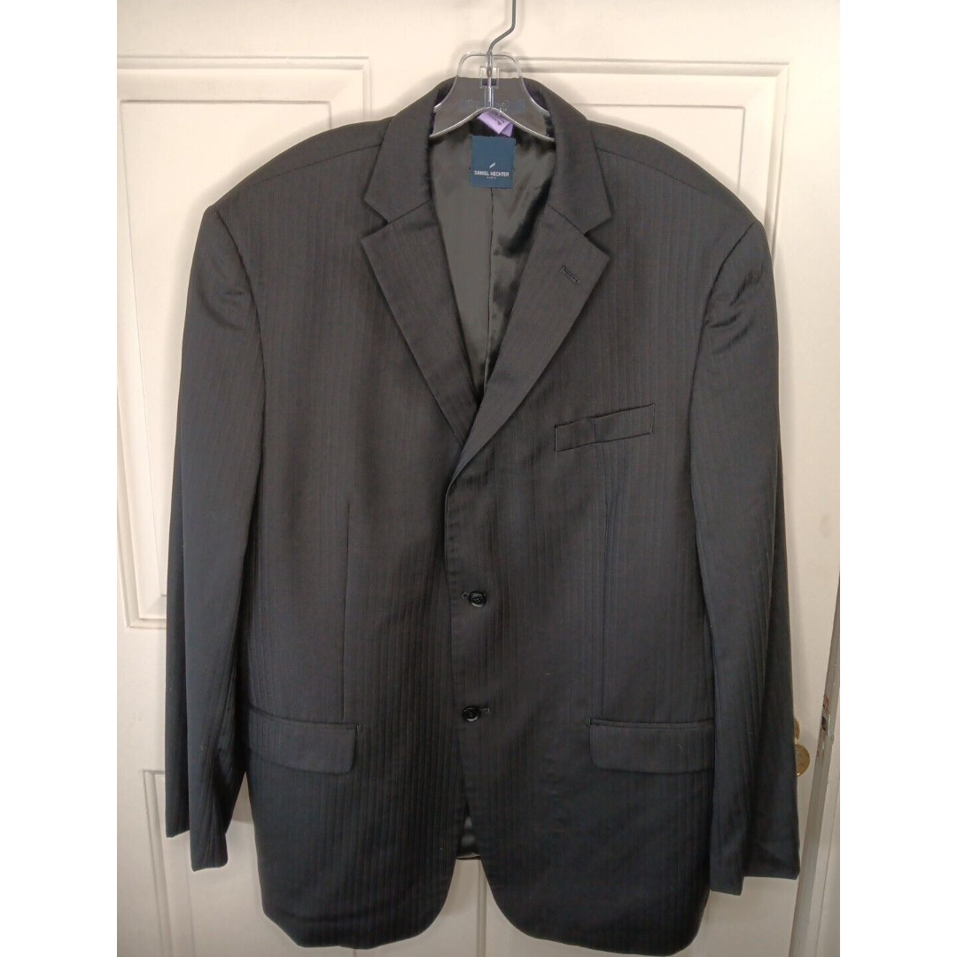 Daniel Hechter Paris Sport Coat 46 Tall Black Stripe Two-Button Textured EUC
