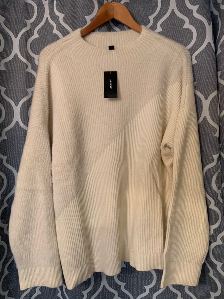 ALFANI Eyelash Knit Ribbed Sweater Ivory
