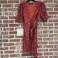 Revolve x House of Harlow 1960 Aja Red Poppy Floral Wrap Mini Dress Size Small