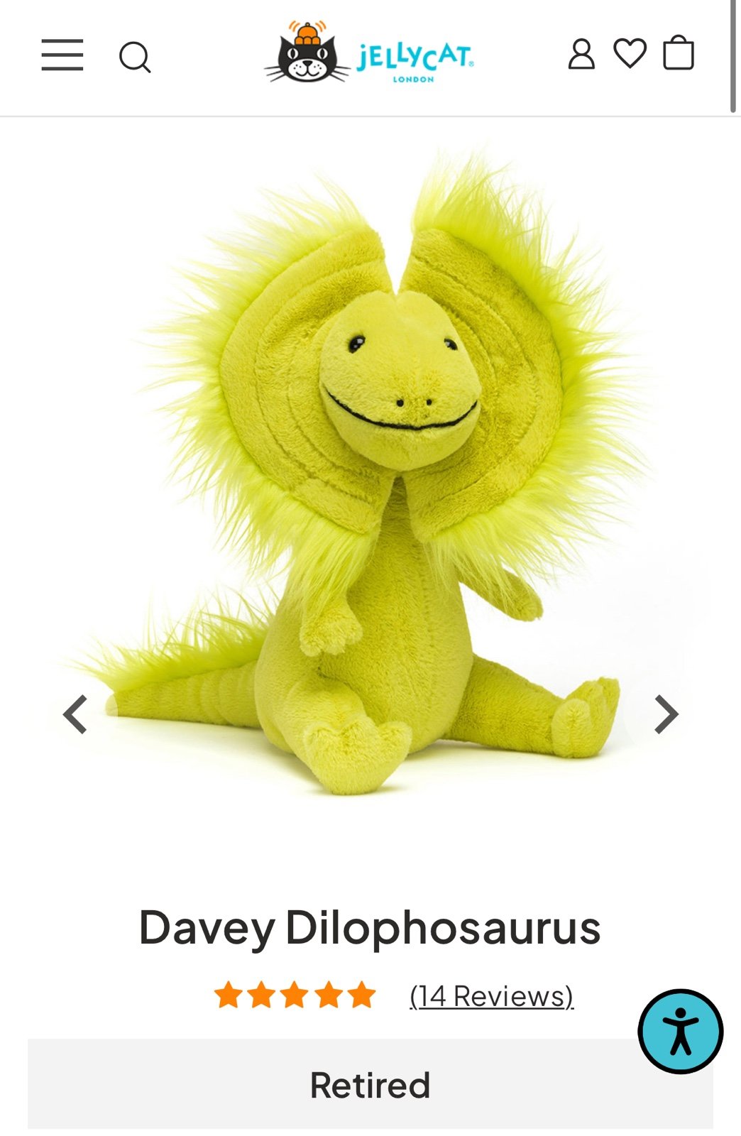 Jellycat Davey Dilophosaurus (Retired - Rare!)