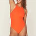 Andie Swimwear Asbury Ribbed One Piece Swimsuit Sz Large Womens Orange High Neck