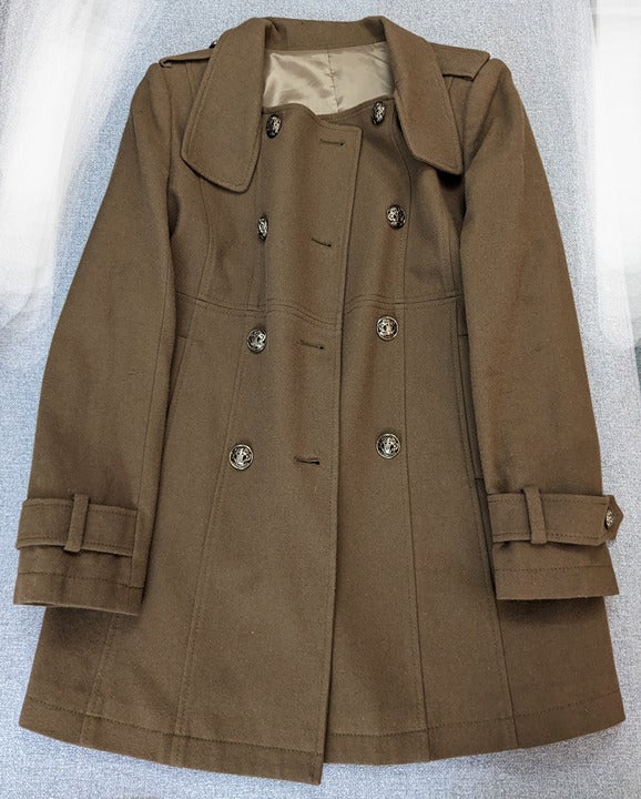 Clothes - Jacket - Women's Mustard Army Style Wool Coat
