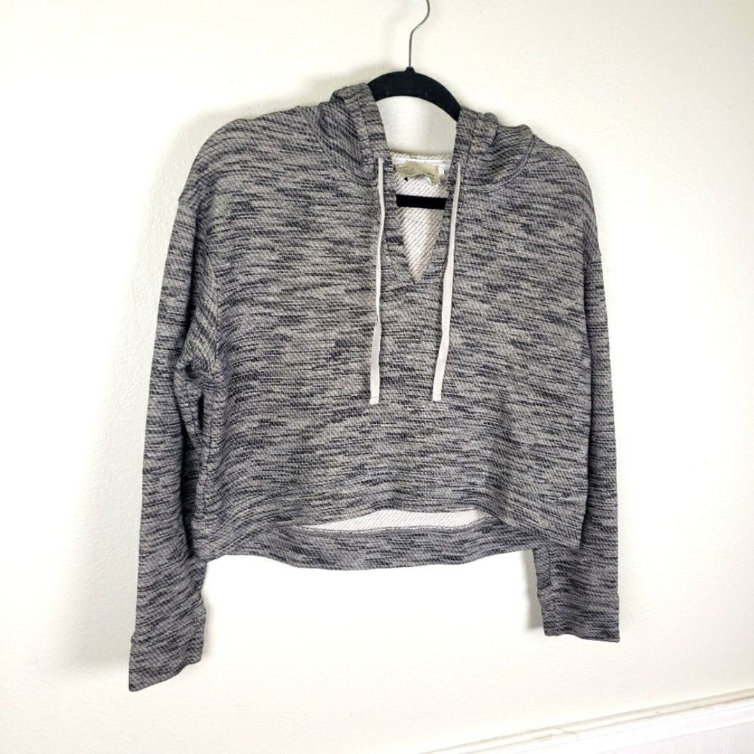 Women's Anthropologie Saturday Sunday Grey Henley Metallic Crop Pullover SZ Med