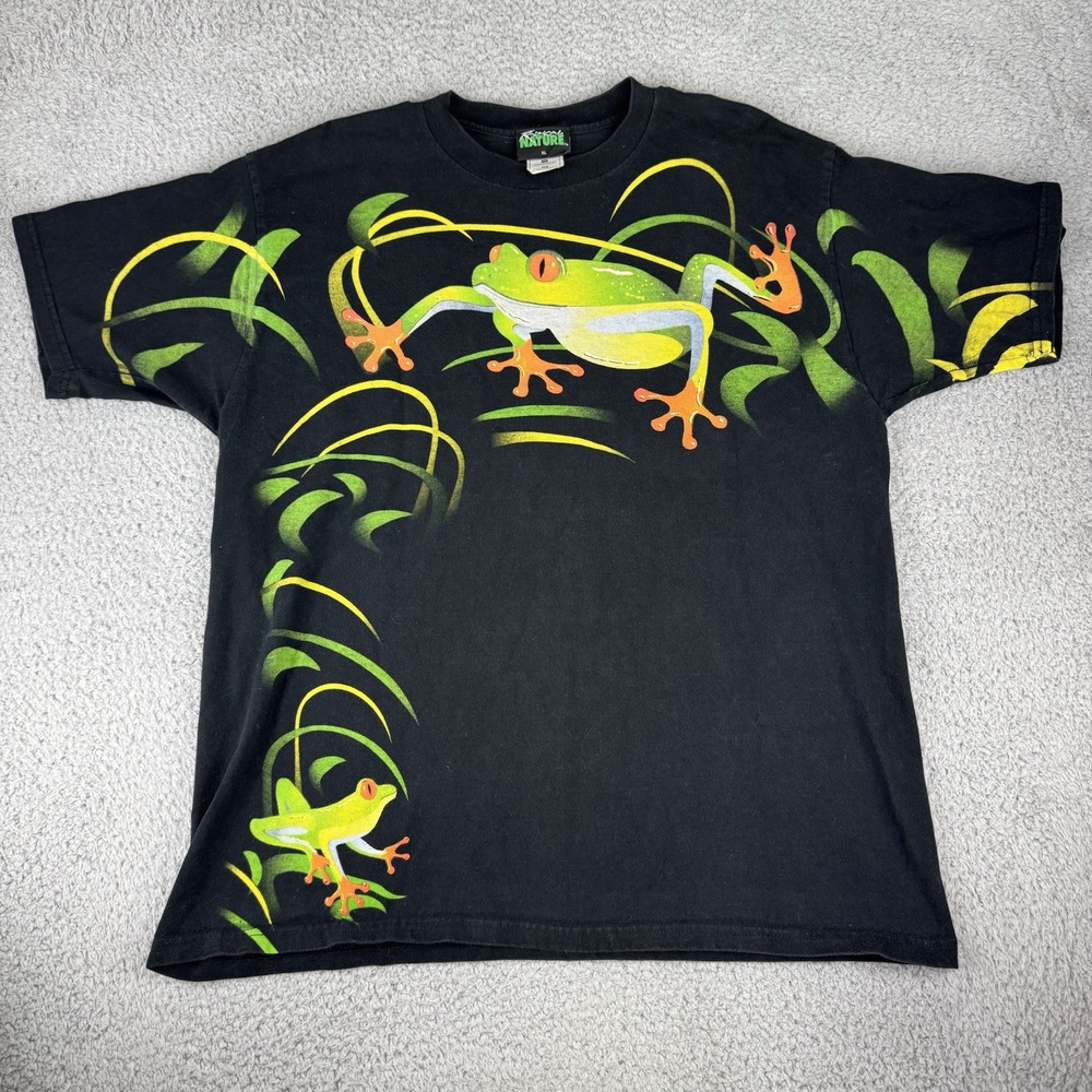 Vintage Radical Nature Tree Frog Double Sided T-shirt XL Habitat Animal Y2k Aop