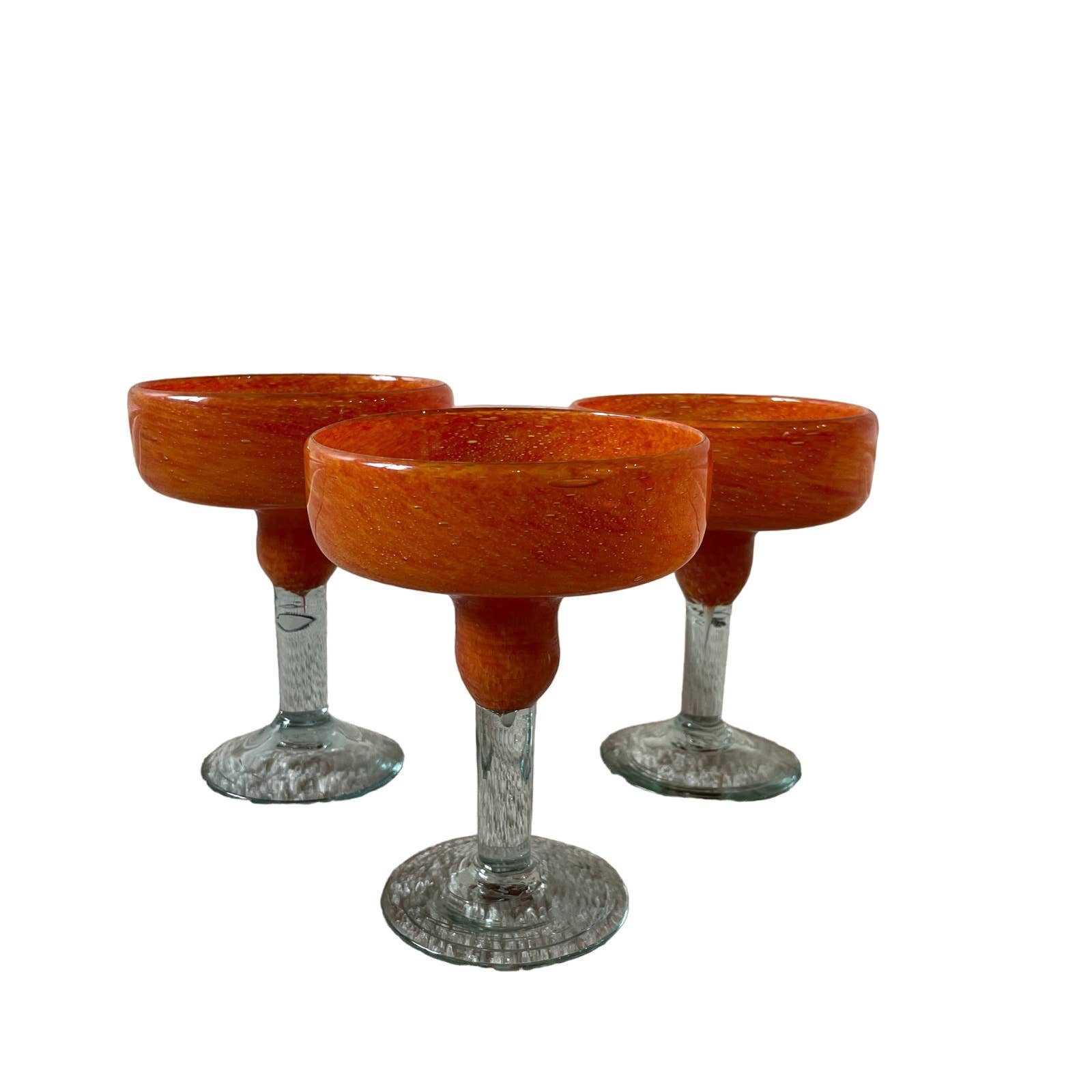 Crate & Barrel Orange Calypso Hand Blown Margarita Glasses