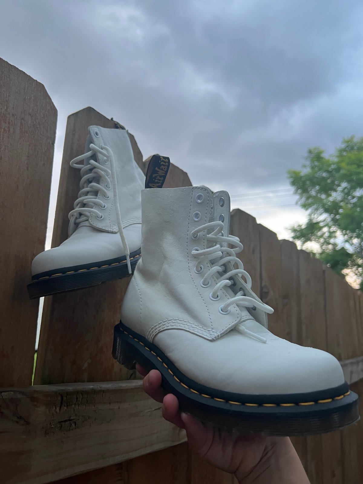 Dr. Martens white leather boots -Virginia Pascal