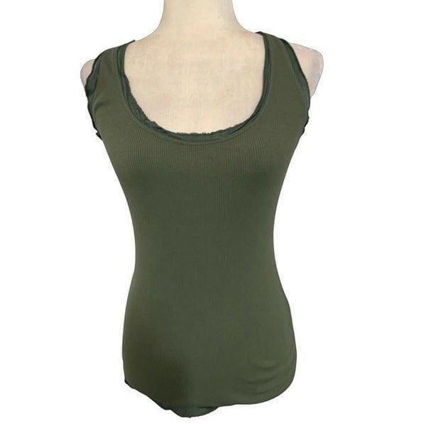 nt by amati womens solid olive green scoop neck ribbed tank top xs italy