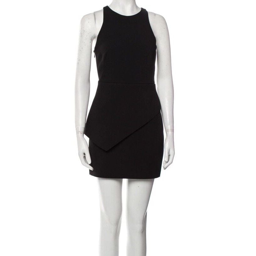 Halston Heritage peplum Asymmetrical Structure Tank Dress Size 4 Black