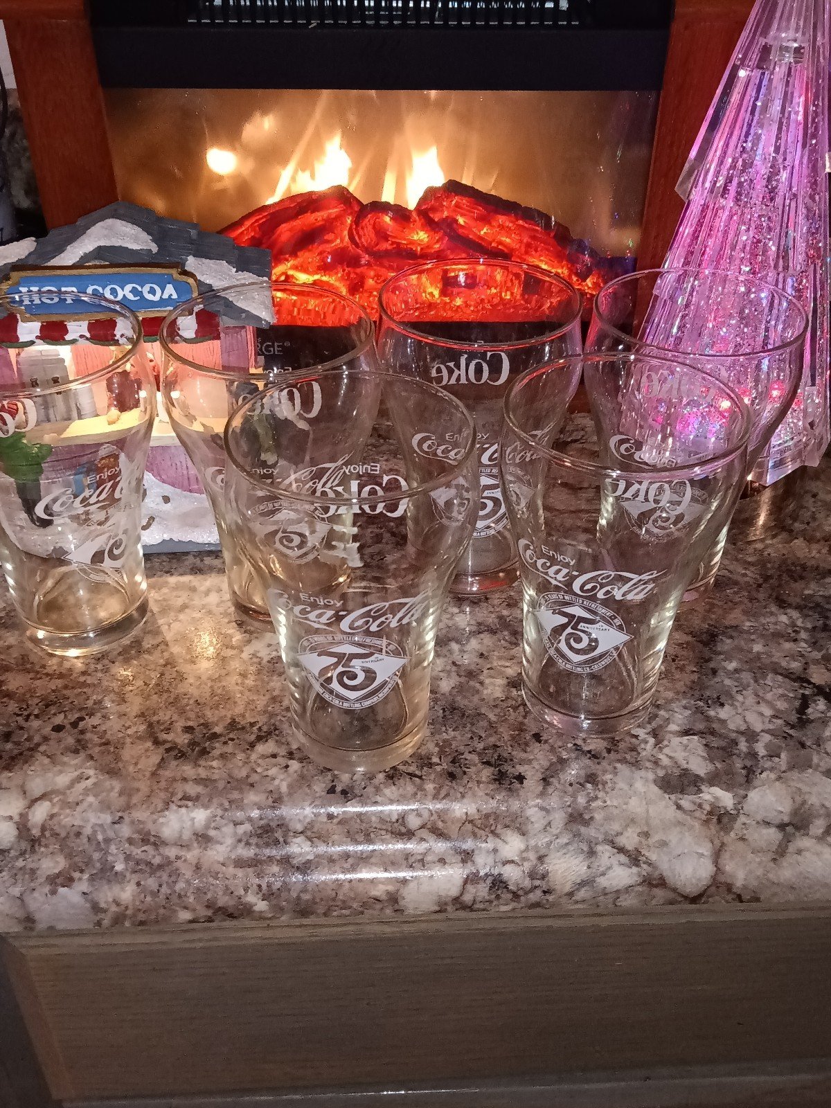 Set of 6) Vintage 75th Anniversary Coca-Cola Glasses 1977