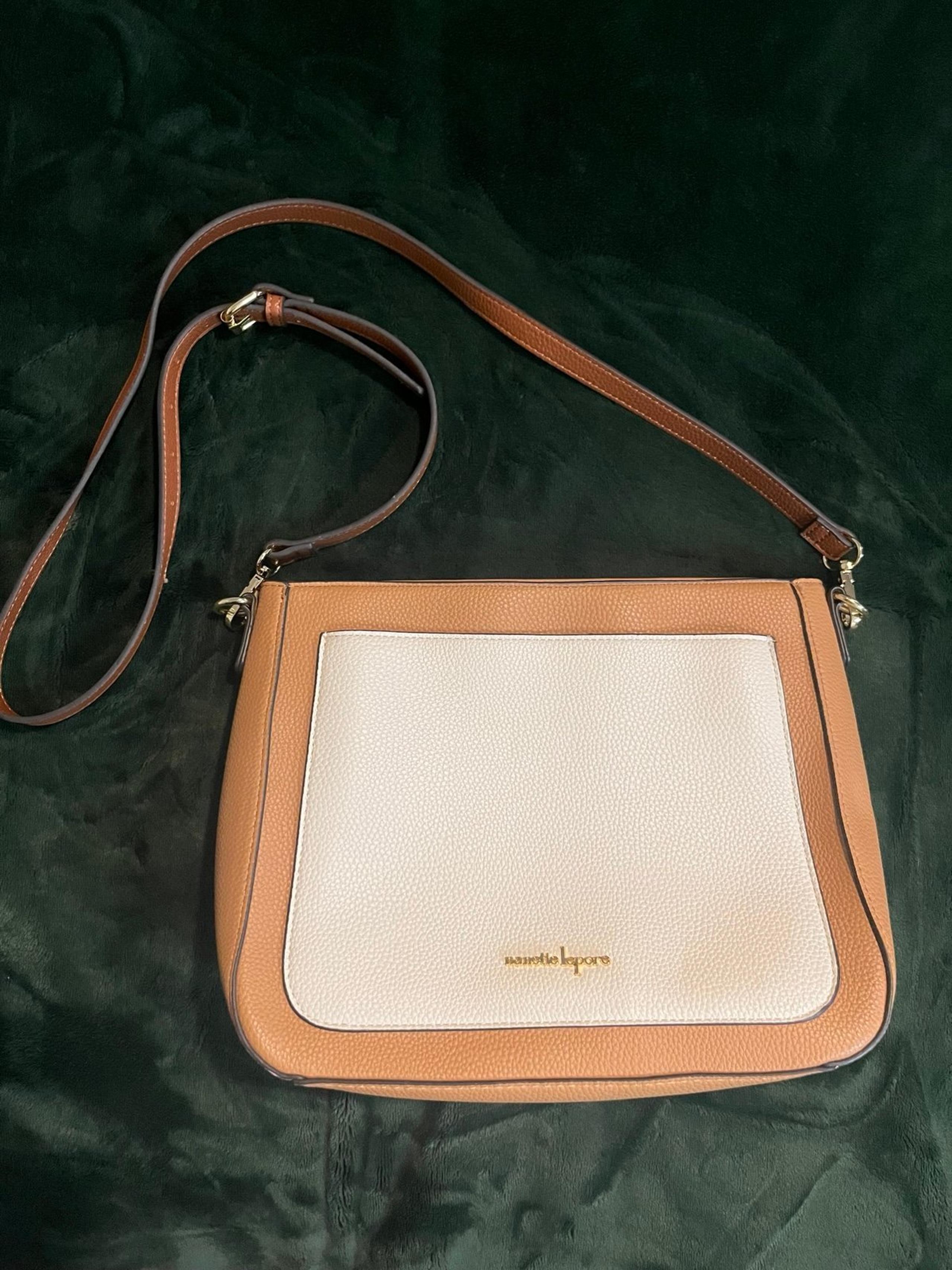 Nannette Lepore Tan and White Crossbody Bag