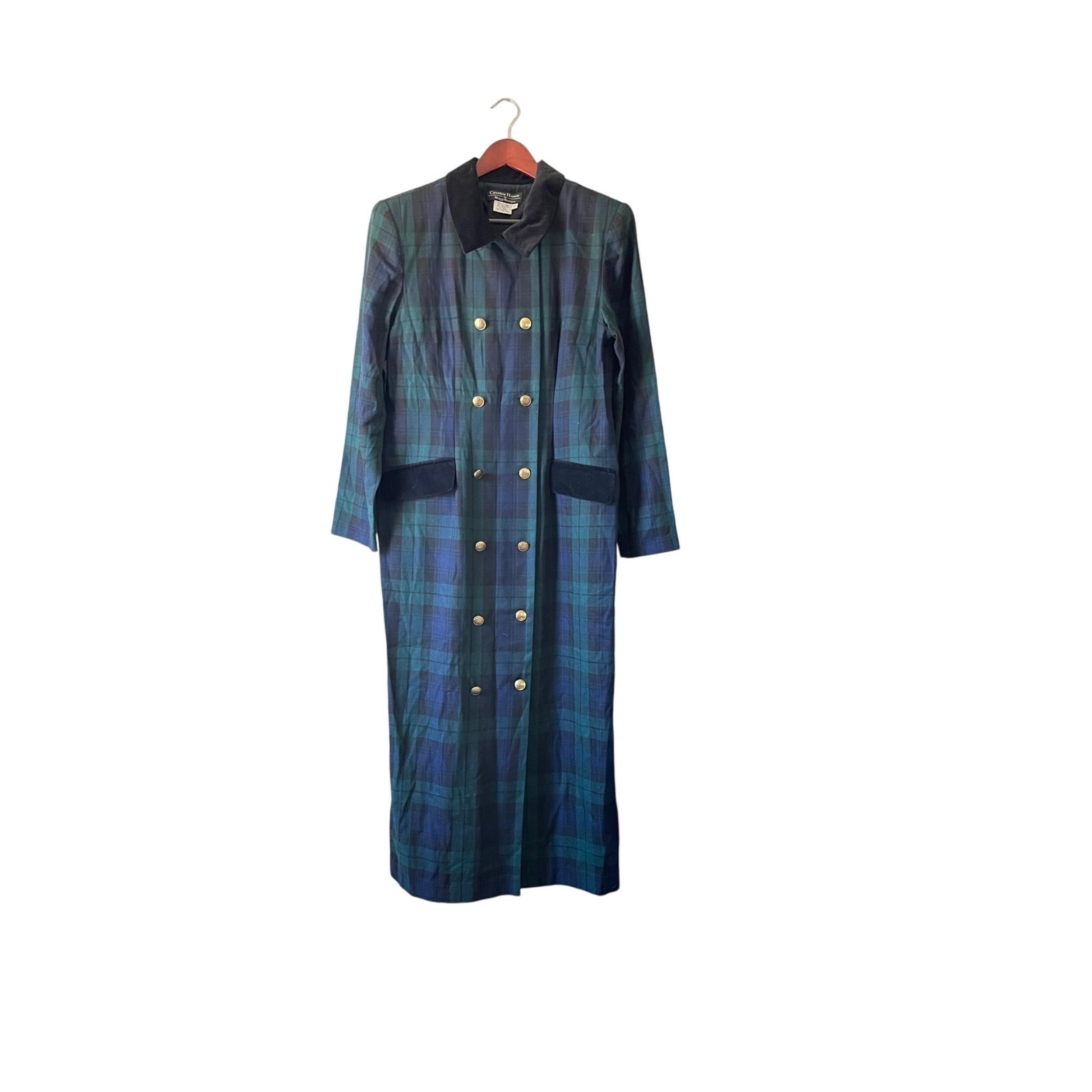 Vintage 80s plaid midi dress with velour details size 14
