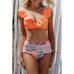 NWT Orange Ruffle Halter Top Floral Printed High Waist Bottom Bikini - Small