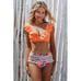 NWT Orange Ruffle Halter Top Floral Printed High Waist Bottom Bikini - Small