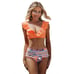 NWT Orange Ruffle Halter Top Floral Printed High Waist Bottom Bikini - Small
